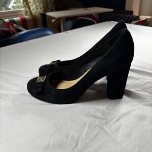 Kate Spade 8 Heel Pump Lucinda Black Suede Leather Bow